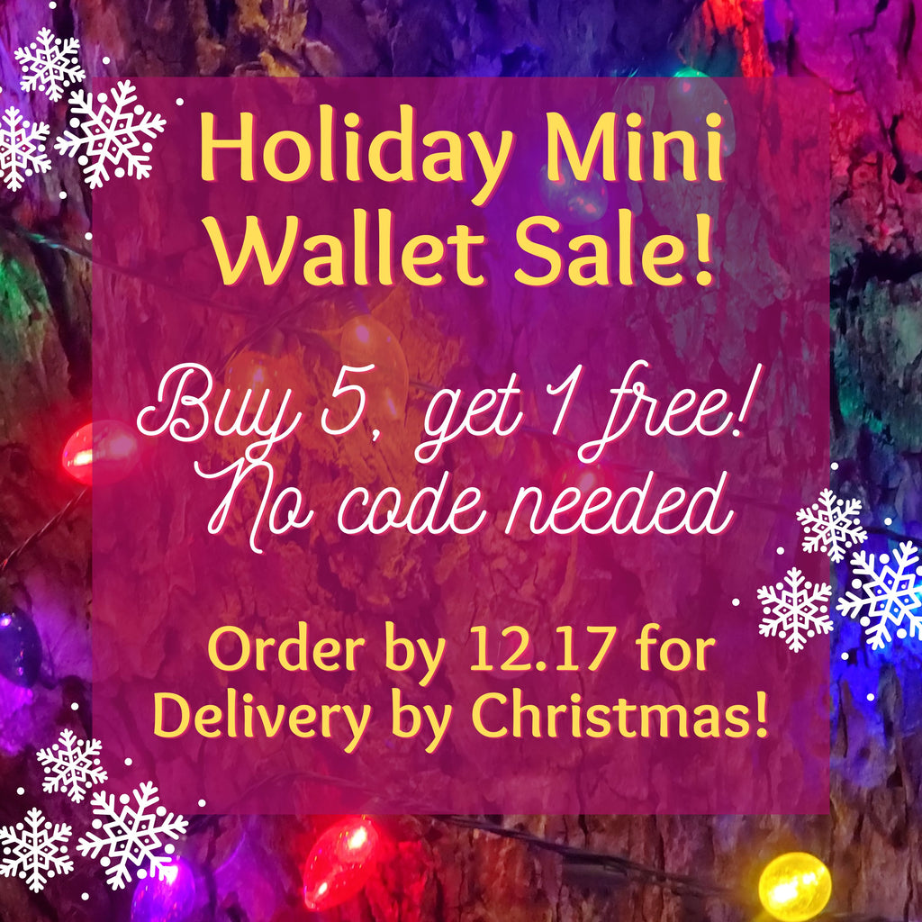 Holiday Mini Wallet sale - buy 5 get 1 free! Christmas Holiday presents . Made in Austin, Texas