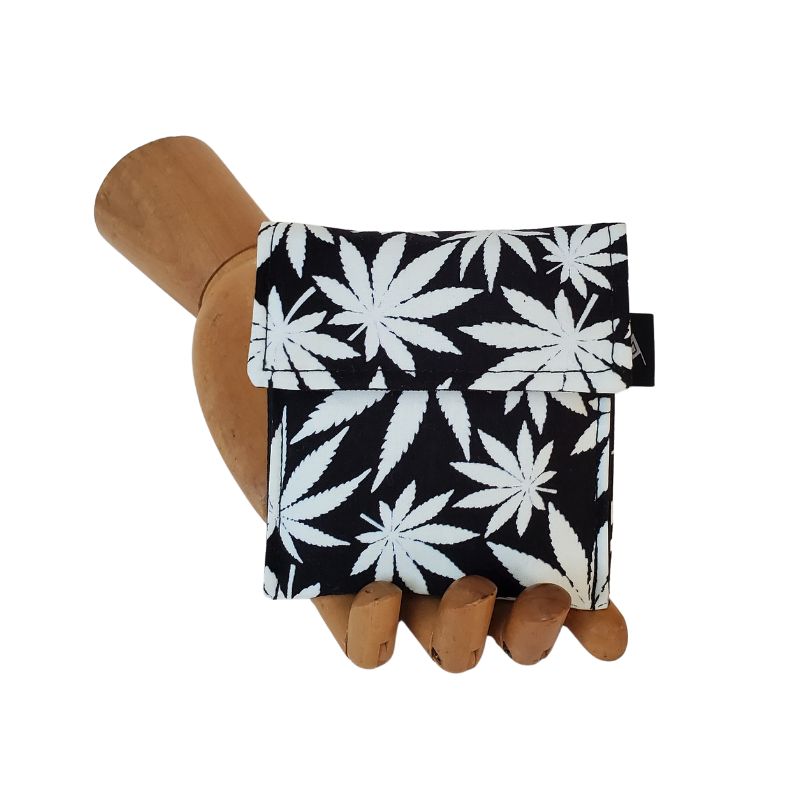 420 Hemp Print in glow-in-the-dark white on black background Velcro Mini Wallet by Anne Marie Beard. Handmade in Austin, Texas since 2004 y'all! annemarie mini wallet austin texas herb smoke 420 glow blaze