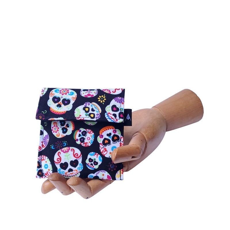 Sugar Skull Print Velcro Mini Wallet by Anne Marie Beard. Handmade in Austin, Texas since 2004 y'all! annemarie mini wallet austin texas